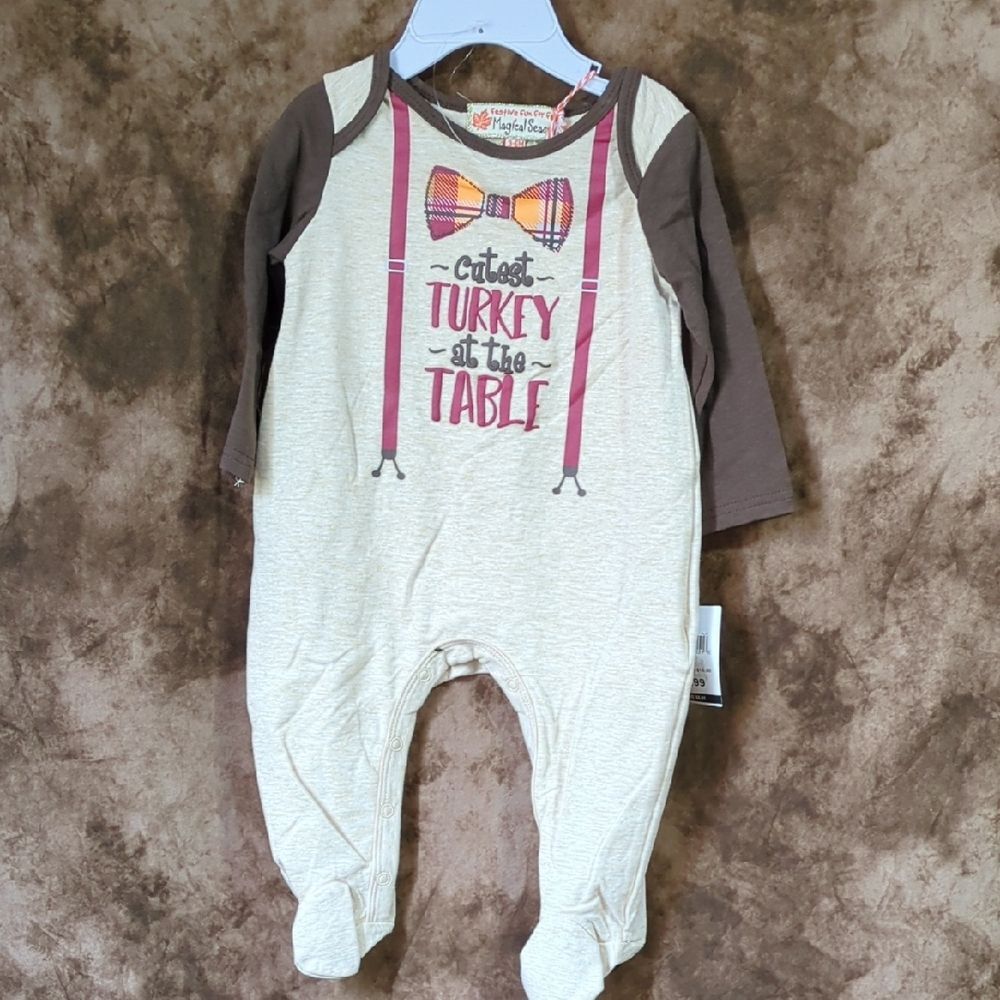 Little Me Turkey Footie in Brown and Cream inv406